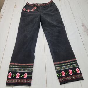 Vintage Black Pants with Red and Green Embroidery